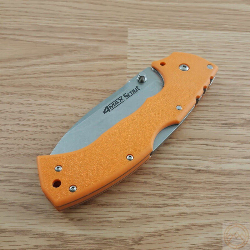 Cold Steel 4-Max Scout Lockback Folding Knife 4" AUS-10A Steel Blade Orange Griv-Ex Handle 62RQORSW -Cold Steel - Survivor Hand Precision Knives & Outdoor Gear Store