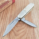Rough Ryder Barlow Pocket Knife Stainless Steel Blades White Smooth Bone Handle