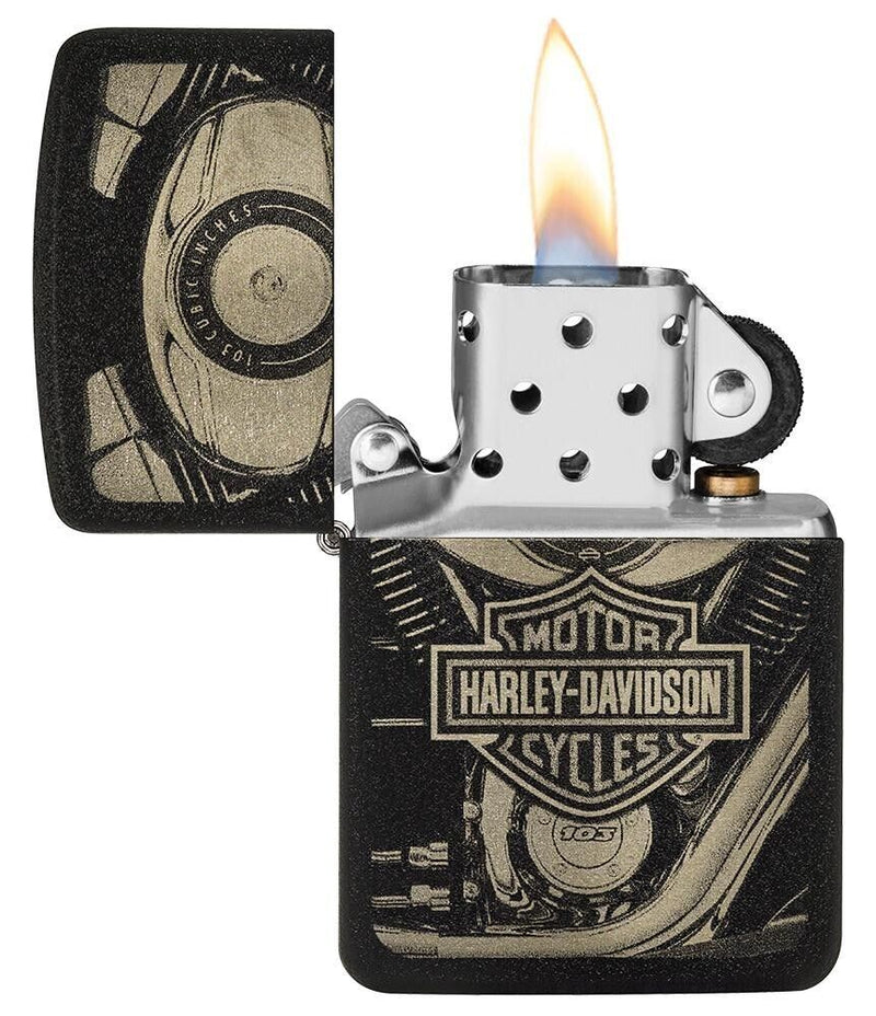 Zippo Lighter Harley-Davidson Design Windproof Black Crackle All Metal One Piece Construction 0.5" x 2.25" 20104 -Zippo - Survivor Hand Precision Knives & Outdoor Gear Store