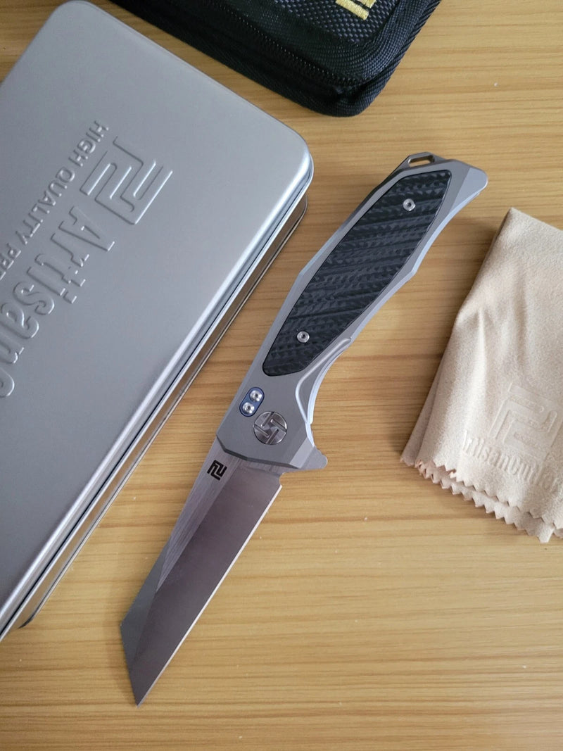 Artisan Megahawk Folding Knife 3.75" S35VN Steel Blade Titanium/Carbon Fiber Handle