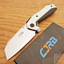 CJRB Tigris Linerlock Folding Knife 3.75" AR-RPM9 Steel Extended Tang Cleaver Style Blade Black And White G10 Handle 1919WH