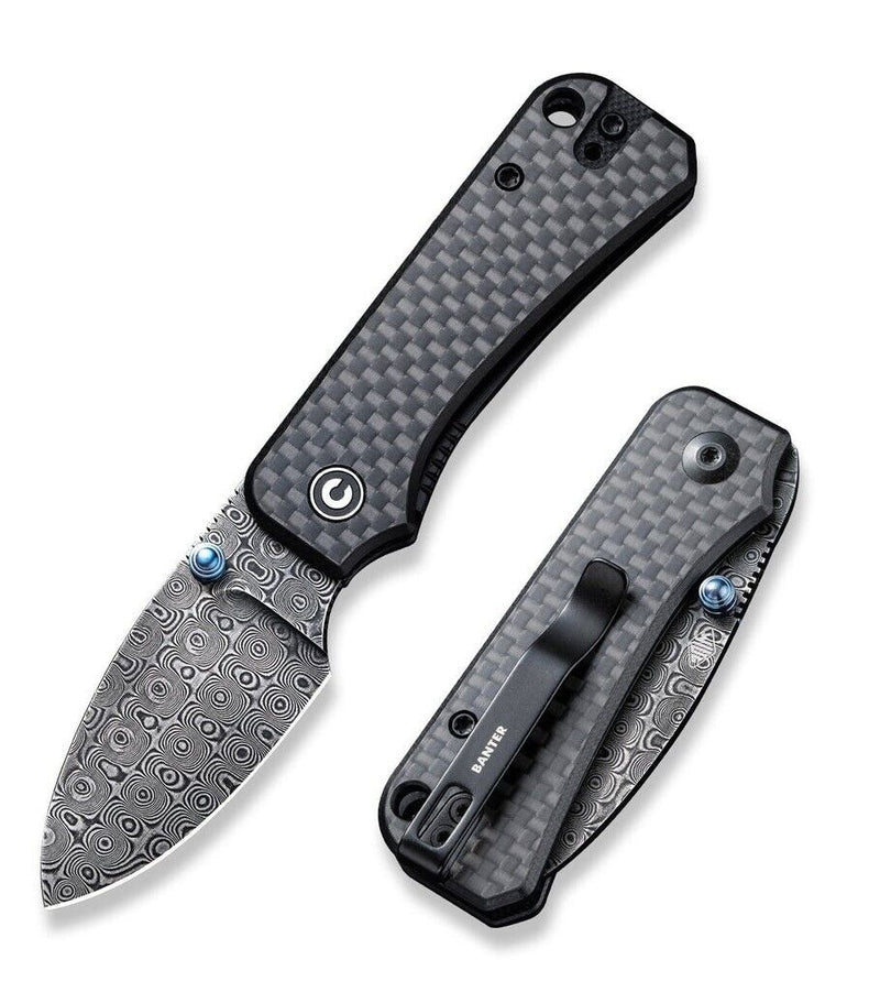 Civivi Baby Banter Linerlock Folding Knife 2.38" Damascus Steel Blank Hand Rubbed Blade Black G10 / Carbon Fiber Handle 19068SDS1 -Civivi - Survivor Hand Precision Knives & Outdoor Gear Store