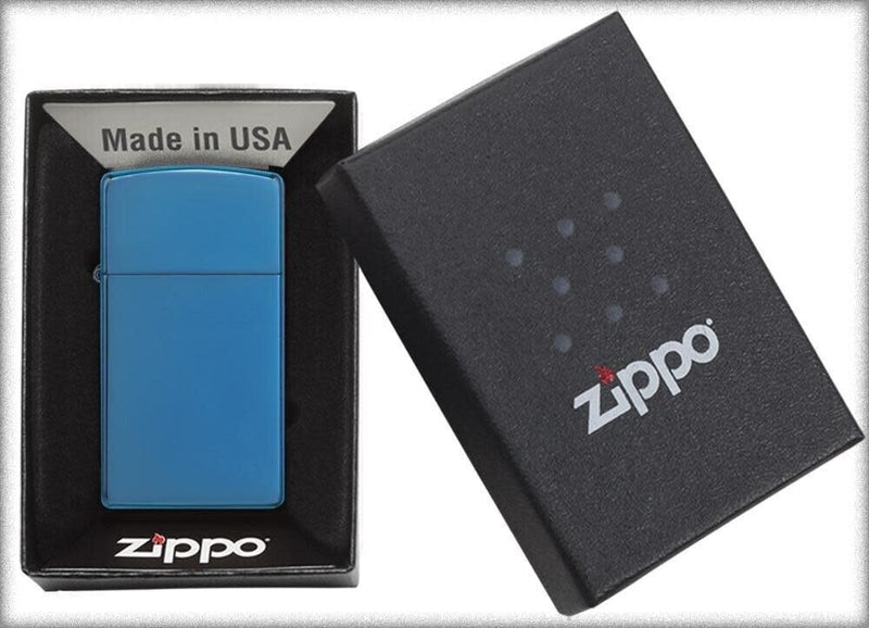 Zippo Lighter Slim Windproof High Polish Blue All Metal Construction Dimensions 1.38" x 2.38" 20494 -Zippo - Survivor Hand Precision Knives & Outdoor Gear Store
