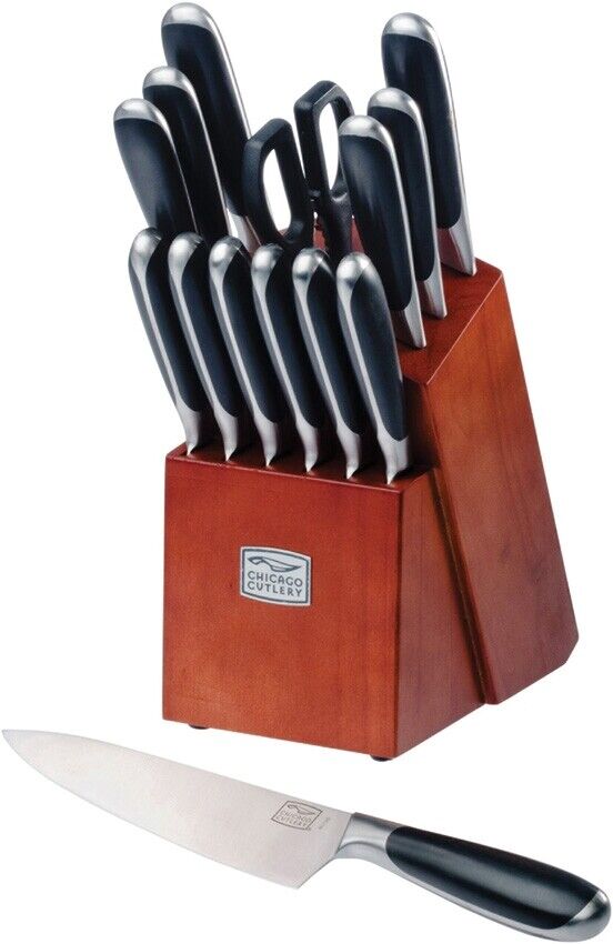 Chicago Cutlery Belden 15pc Kitchen Set Storage Block High Carbon Steel Blades Stainless With Black Polymer Inlay Handles 01543 -Chicago Cutlery - Survivor Hand Precision Knives & Outdoor Gear Store