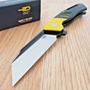 Bestech Knives Rockface Linerlock Folding Knife 3.75" D2 Tool Steel Blade Black And Yellow G10 Handle