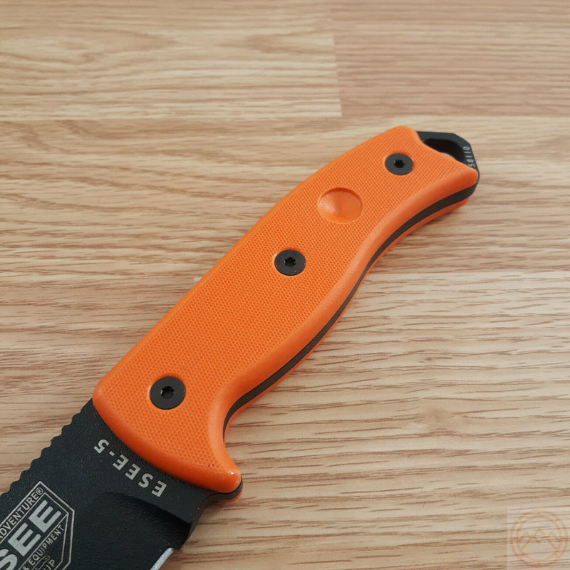 ESEE Model 5 Fixed Knife 5.25" Black Powder Coated 1095HC Steel Full / Extended Tang Blade Orange G10 Handle 5POR -ESEE - Survivor Hand Precision Knives & Outdoor Gear Store