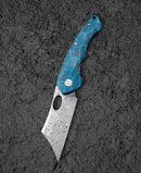 Bestech Knives Skirmish Linerlock Folding Knife 3.25" Damascus Steel Blade Blue / Black Damascus G10 Handle
