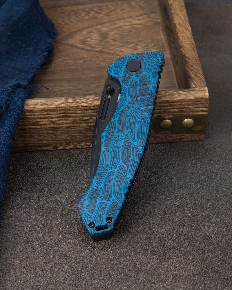 Bestech Knives Keen II Framelock Folding Knife 4.13" S35VN Steel Clip Point Blade Black And Blue G10 / Titanium Back Handle T2301D -Bestech Knives - Survivor Hand Precision Knives & Outdoor Gear Store