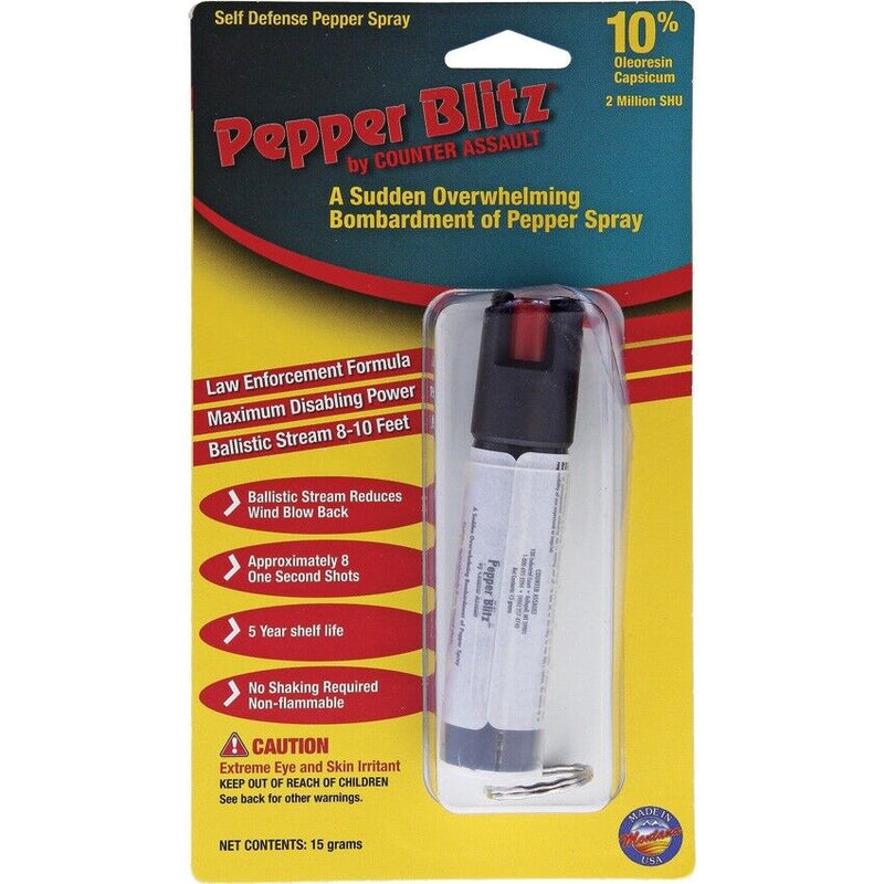 Counter Assault Blitz Pepper Spray Stream 8 To 10 Feet Law Enforcement Maximum Disabling With Keyring 7071 -Counter Assault - Survivor Hand Precision Knives & Outdoor Gear Store