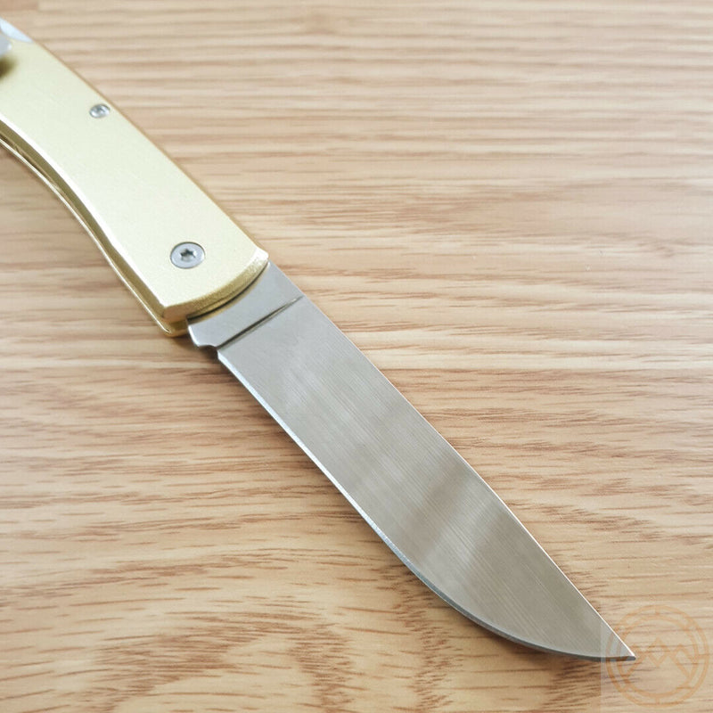 Bear & Son Large Lockback Folding Knife 3.5" Stainless Steel Blade Gold Aluminum Handle C138L -Bear & Son - Survivor Hand Precision Knives & Outdoor Gear Store