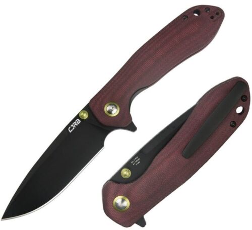 CJRB Scoria Linerlock Folding Knife 3.5" Black PVD AR-RPM9 Steel Extended Tang Blade Red Micarta Handle 1920BDRC -CJRB - Survivor Hand Precision Knives & Outdoor Gear Store
