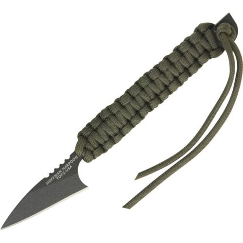 TOPS Hoffman Harpoon Fixed Knife 2.5" Black Traction Coated 1095HC Steel Blade OD Green Cord Wrapped Handle HOFHAR01 -TOPS - Survivor Hand Precision Knives & Outdoor Gear Store