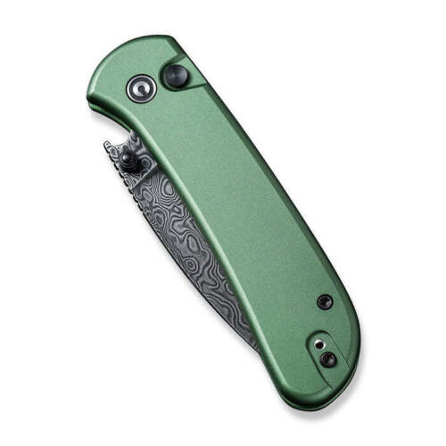Civivi Qubit Button Lock Folding Knife 3" Damascus Steel Drop Point Blade Green Aluminum Handle 22030EDS1 -Civivi - Survivor Hand Precision Knives & Outdoor Gear Store