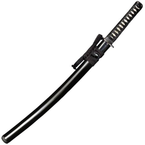 Cold Steel Wakizashi Warrior Series Fixed Sword 21" Carbon Steel Blade Black Rayskin / Nylon Braid And Brass Menuki Handle 88BWW -Cold Steel - Survivor Hand Precision Knives & Outdoor Gear Store