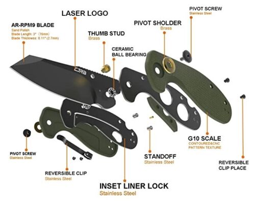 CJRB Maileah Linerlock Folding Knife 2.38" Black PVD Coated AR-RPM9 Steel Blade Green G10 Handle 1918LBGN -CJRB - Survivor Hand Precision Knives & Outdoor Gear Store