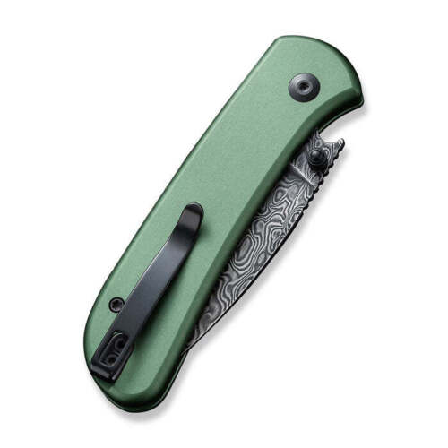 Civivi Qubit Button Lock Folding Knife 3" Damascus Steel Drop Point Blade Green Aluminum Handle 22030EDS1 -Civivi - Survivor Hand Precision Knives & Outdoor Gear Store