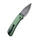 Civivi Qubit Button Lock Folding Knife 3" Damascus Steel Drop Point Blade Green Aluminum Handle 22030EDS1 -Civivi - Survivor Hand Precision Knives & Outdoor Gear Store