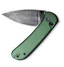 Civivi Qubit Button Lock Folding Knife 3" Damascus Steel Drop Point Blade Green Aluminum Handle 22030EDS1 -Civivi - Survivor Hand Precision Knives & Outdoor Gear Store
