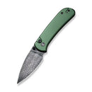 Civivi Qubit Button Lock Folding Knife 3" Damascus Steel Drop Point Blade Green Aluminum Handle 22030EDS1 -Civivi - Survivor Hand Precision Knives & Outdoor Gear Store