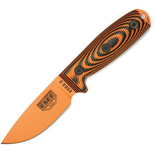 ESEE Model 3 Fixed Knife 3.88" Powder Coated 1095HC Steel Full / Extended Tang Blade Orange And Black 3D Machined G10 Handle 3PMOR006 -ESEE - Survivor Hand Precision Knives & Outdoor Gear Store