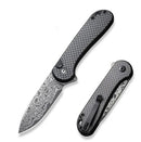 Civivi Elementum II Button Lock Folding Knife 3" Damascus Steel Drop Point Blade Carbon Fiber Overlay On Black G10 Handle 18062PBDS1 -Civivi - Survivor Hand Precision Knives & Outdoor Gear Store
