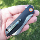 Artisan Tomahawk Folding Knife 3" Stonewash D2 Tool Steel Blade Black G10 Handle