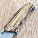 Elk Ridge Linerlock Folding Knife 3.25" 3Cr13 Steel Blade Zebra Wood Handle