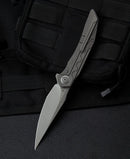 Bestech Knives Samari Folding Knife 3.88" Bohler M390 Steel Blade Gray Titanium Handle