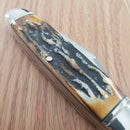 Rough Ryder Cattleman Pocket Knife Carbon Steel Blades Cinnamon Bone Stag Handle