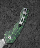 Bestech Knives Skirmish Linerlock Folding Knife 3.25" Damascus Steel Blade Green / Black G10 Handle