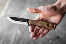 TOPS Fieldcraft Fixed Knife 3.75" Full Tang 1095HC Steel Blade Micarta Handle