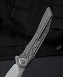 Bestech Knives Samari Folding Knife 3.88" Bohler M390 Steel Blade Gray Titanium Handle