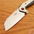 CJRB Tigris Linerlock Folding Knife 3.75" AR-RPM9 Steel Extended Tang Cleaver Style Blade Black And White G10 Handle 1919WH