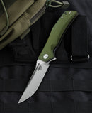 Bestech Knives Scimitar Folding Knife 3.75" D2 Tool Steel Blade Green G10 Handle