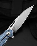 Bestech Knives WIBRA Frame Folding Knife 3.5" Bohler M390 Steel Blade Blue Anodized Titanium Handle