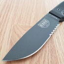 ESEE Model 4 Fixed Knife 4.5" Black Powder Coated Part Serrated 1095HC Steel Blade Micarta Handle 4STGB
