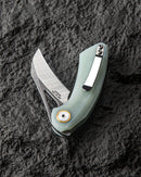 Bestech Knives Bihai Linerlock Folding Knife 2.13" 14C28N Steel Hawkbill  Blade Jade G10 Handle