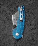 Bestech Knives Skirmish Linerlock Folding Knife 3.25" Damascus Steel Blade Blue / Black Damascus G10 Handle