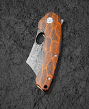 Bestech Knives Skirmish Linerlock Folding Knife 3.25" Damascus Steel Blade Black / Orange G10 Handle