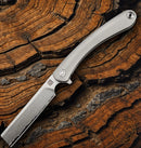 Artisan Orthodox Folding Knife 3.5" Damascus Steel Blade Gray Titanium Handle