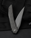 Bestech Knives Samari Folding Knife 3.88" Bohler M390 Steel Blade Gray Titanium Handle