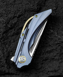Bestech Knives Vigil Folding Knife 3.25" Bohler M390 Steel Blade Blue Titanium Handle