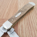 Case XX John Wayne Trapper Pocket Knife Stainless Steel Blades Curly Oak Handle 10703