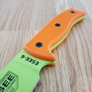ESEE Model 6 Plain Edge Fixed Knife 5.75" Venom Green Powder Coated 1095HC Steel Blade Orange G10 Handle 6PVG