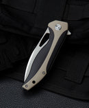 Bestech Knives Komodo Linerlock Folding Knife 3.38" D2 Tool Steel Blade Black / Tan G10 Handle