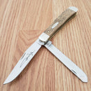 Case XX John Wayne Trapper Pocket Knife Stainless Steel Blades Curly Oak Handle 10703