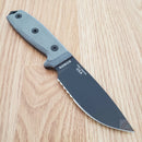 ESEE Model 3 Fixed Knife 3.75" Black Powder Coated Part Serrated 1095HC Steel Blade Micarta Handle 3SB