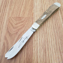 Case XX John Wayne Trapper Pocket Knife Stainless Steel Blades Curly Oak Handle 10703