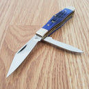 Frost Cutlery Coke Bottle Pocket Knife Stainless Steel Blades Blue Jigged Bone Handle