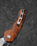 Bestech Knives Skirmish Linerlock Folding Knife 3.25" Damascus Steel Blade Black / Orange G10 Handle